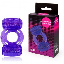 Фиолетовое эрекционное кольцо в двумя вибропулями, Erowoman ee-10272, бренд Bior Toys, из материала TPR, цвет Фиолетовый, длина 8 см.