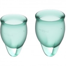 Набор темно-зеленых менструальных чаш «Feel confident Menstrual Cup», из нежного силикона, вместимость чаш 15 и 20 мл, обеспечит гигиеническую защиту на срок до 12 часов, от Satisfyer J1762-5, цвет Зеленый, 20 мл.