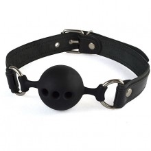 Силиконовый кляп-шар с ремешками из натуральной кожи черного цвета, Sitabella 3390-1, бренд СК-Визит, цвет Черный