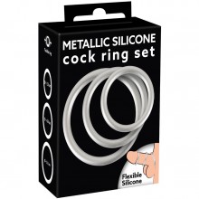 Набор из трех силиконовых эрекционных колец под металл «Metallic Silicone Cock Ring Set», Orion 5372170000, диаметр 5.1 см., со скидкой