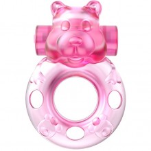 Эрекционное виброкольцо «Pink bear», Baile BI-010083A, из материала TPE, цвет Розовый, длина 5 см.