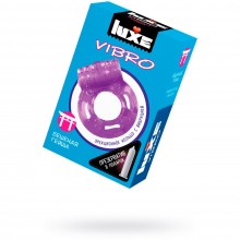 Фиолетовое эрекционное виброкольцо «Бешеная гейша» + презерватив, 1 шт, Luxe 715, из материала Силикон