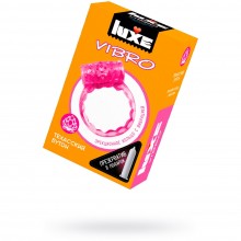 Розовое виброкольцо «Техасский Бутон» с презервативом, 1 шт, Luxe 716, из материала Силикон