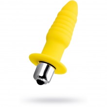 Желтая анальная вибровтулка «Lancy» с 7 режимами вибрации, рабочая длина 9 см, Toyfa 358008, длина 11 см., со скидкой