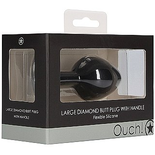 Анальная пробка для ношения с кристаллом «Diamond Butt Plug With Handle», рабочая длина 7.5 см, Shots OU482BLK, коллекция Ouch!, длина 8.6 см.