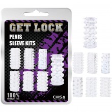 Набор из 7 прозрачных насадок на пенис «Get Lock», Chisa CN-330325415, бренд Chisa Novelties, цвет Прозрачный, длина 6.8 см.