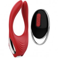 Красное перезаряжаемое эрекционное кольцо «Eros» с пультом ДУ, Dream toys 21629, из материала Силикон, длина 12 см.