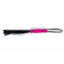 Черная многохвостая плетка с розовой ручкой, Джага-Джага 911-33 BX DD, из материала Экокожа, цвет Розовый, длина 44 см.