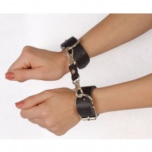 Черные кожаные наручники для начинающих «Новичок», размер универсальный, Ситабелла 3359-1, цвет Черный