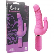 розовый вибратор «Levina Double Penis» для двойного проникновения с 10 режимами работы, Aphrodisia 88006pinkHW, из материала Силикон