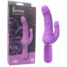 Фиолетовый вибратор «Levina Double Penis» для двойного проникновения с 10 режимами работы, Aphrodisia 88006purHW, из материала Силикон, длина 11.5 см.