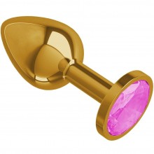 Золотистая анальная втулка с розовым кристаллом, рабочая длина 6 см, Джага-Джага 510-06 pink-DD, из материала Металл, цвет Розовый, длина 7 см.