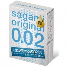 Ультратонкие презервативы «Sagami Original 0.02 Extra Lub» с увеличенным количеством смазки, 3 шт., из материала Полиуретан, цвет Прозрачный