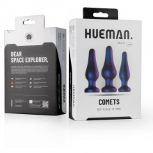 Набор «Comets Butt» из трех градуированных конических анальных пробок разного размера, фиолетовый, EDC Wholesale HUE014, коллекция Hueman, длина 13 см.