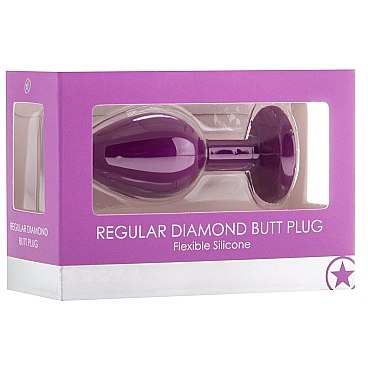 Анальная пробка с кристаллом «Diamond Butt Plug Medium» из силикона фиолетового цвета, рабочая длина 6.1 см, Shots OU181PUR, бренд Shots Media, коллекция Ouch!, длина 7.3 см.