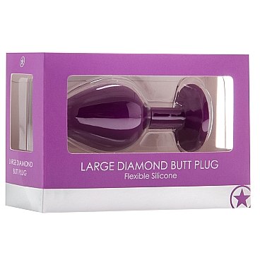Анальная пробка с кристаллом «Diamond Butt Plug Large» фиолетового цвета со стразом-сердечком прозрачного цвета, рабочая длина 6.6 см, Shots OU182PUR, из материала Силикон, коллекция Ouch!, длина 8 см.