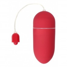 Небольшое красное виброяйцо «Vibrating Egg» с регулятором скорости на конце шнура, общая длина 8 см, диаметр 3.4 см, Shots SHT024RED, из материала Пластик АБС, коллекция Shots Toys, длина 8 см.