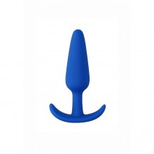 Анальная пробка для ношения «Slim Butt Plug» из силикона, синяя, рабочая длина 7.5 см, Shots SHT427BLU, коллекция Shots Toys, длина 8.3 см.