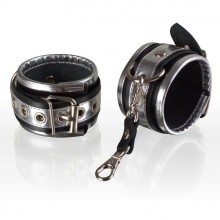 Серебристо-черные кожаные наручники с короткой сцепкой, Sitabella 3067-16, бренд СК-Визит, цвет Серебристый, длина 23 см.