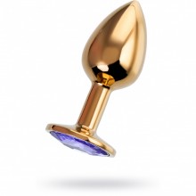 Золотистый анальный страз «Штучки-дрючки» с кристаллом цвета аметист, общая длина 7 см, диаметр 2.8 см, 690121, из материала Металл, цвет Фиолетовый, длина 7 см.