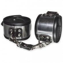 Эффектные серебристо-черные наручники с металлическим блеском, Sitabella3166, бренд СК-Визит, из материала Кожа, цвет Серебристый