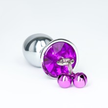 Серебристая анальная пробка с колокольчиками и фиолетовым кристаллом, длина 7 см, Сима-ленд 5215691, цвет Серебристый, длина 7 см.