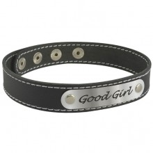 Чокер с белой строчкой и надписью «Good Girl», кожа, Sitabella 3353 GG, бренд СК-Визит, цвет Черный