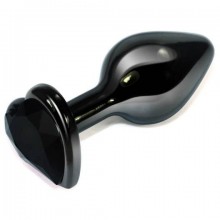 Гладкая черная втулка с черным кристаллом-сердечком, общая длина 7.6 см, LoveToy RO-BH01, бренд Биоклон, длина 7.6 см.