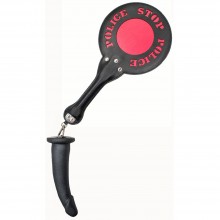 Шлепалка круглая с подвеской в форме фаллоса «Stop Police», LoveToy 520300, бренд LoveToy А-Полимер, из материала TPE, цвет Черный