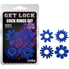 Набор из 4 эрекционных колец «Cock Rings Set», цвет синий, Chisa CN-330358236, бренд Chisa Novelties, коллекция Get Lock, длина 3.7 см.