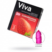 Цветные ароматизированные презервативы «Viva» с ароматом клубники, 3 шт, латекс, длина 18.5 см, 621, бренд CPR GmbH, длина 18.5 см.
