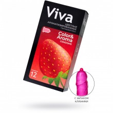 Цветные ароматизированные презервативы «Viva Color & Aroma» с ароматом клубники и сливок, 12 шт, латекс, длина 18,5 см, 671, длина 18.5 см.