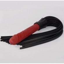 Черная плеть из кожи с красной ручкой-фаллоимитатором, общая длина 65 см, Sitabella 3012-12, из материала Кожа, цвет Черный, длина 65 см.