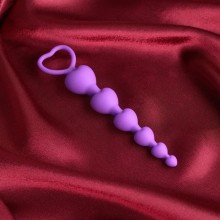 Анальные бусы в виде сердечек с кольцом, длина 19 см, Сима-Ленд 6256989, из материала Силикон, цвет Фиолетовый, длина 19 см.