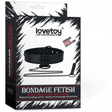 Ошейник с цепочкой-поводком «Bondage Fetish Black Matt Collar With Leash», цвет черный, LoveToy LV761003, из материала Искусственная кожа, длина 47 см.