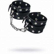 Кожаные наручники с люверсами «Pecado BDSM», черные, 02161, цвет Черный, длина 20 см.