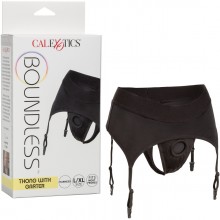 Стринги «Boundless» с подвязками и креплением для страпона - L/XL, цвет черный, California Exotic Novelties SE-2701-19-3, бренд CalExotics
