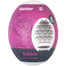 Инновационный влажный мастурбатор-яйцо «Satisfyer Egg Single Bubble», Satisfyer SAT4010014, цвет Белый, длина 7 см.