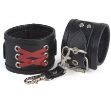 Кожаные наручники с декоративной лаковой шнуровкой красного цвета, СК-Визит Ситабелла 3161-1, цвет Черный, длина 23 см.