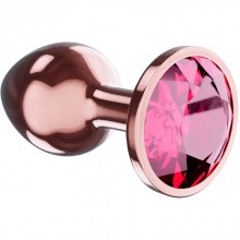 Анальная пробка с розовым стразом «Diamond Ruby Shine», размер L, цвет розовое золото, Lola Toys 4024-02lola, из материала Металл, цвет Золотой, длина 8.3 см.
