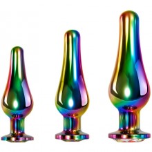Набор радужных анальных пробок «Rainbow Metal Plug Set», Evolved EN-BP-8539-2, цвет Радужный