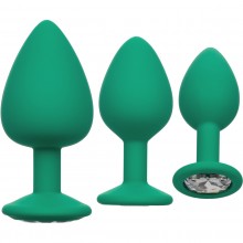 Набор из трех анальных пробок «Cheeky Gems» с кристаллом, цвет зеленый, California Exotic Novelties SE-0441-15-3, бренд CalExotics, из материала Силикон, длина 9 см.
