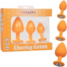 Набор из трх анальных пробок «Cheeky Gems», цвет оранжевый, California Exotic Novelties SE-0441-25-3, бренд CalExotics, из материала Силикон, длина 9 см.