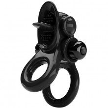 Двойное виброкольцо с клиторальной стимуляцией «Passionate ring», цвет черный, Baile BI-210239, из материала TPR, длина 8.8 см.