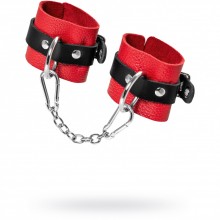Мягкие кожаные наручники с одним ремешком с люверсами, цвет красный, Pecado BDSM 02198, длина 18 см.