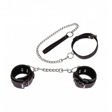 Набор ошейник и наручники с сердцами, цвет черный, материал полиуретан, Джага-Джага 913-01 BX DD, со скидкой