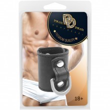 Бандаж с кольцом на пенис и мошонку, цвет черный, Джага-Джага 901-17 BX DD, из материала Искусственная кожа, длина 16.5 см.