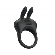 Эрекционное кольцо с вибрацией и ушками для стимуляции клитора «Davion», цвет черный, Baile BI-210264, из материала Силикон, коллекция Pretty Love, длина 7.4 см.