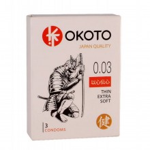 Презервативы с гладкой поверхностью «Okoto Thin Exstra Soft», упаковка 3 шт, СК-Визит Ситабелла 1465, из материала Латекс, длина 18 см.