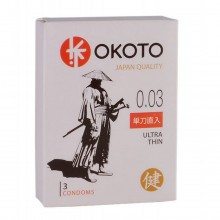 Ультратонкие презервативы «Okoto Ultra Thin», упаковка 3 шт, СК-Визит Ситабелла 1467, из материала Латекс, цвет Прозрачный, длина 18 см.